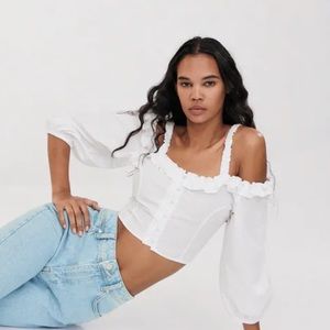 Zara White Ruffled Poplin Blouse
